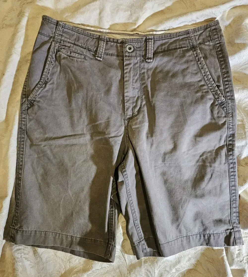 American Eagle Shorts, Longer Length, Mens Sz 36 Gray Khaki Chino Flat Front